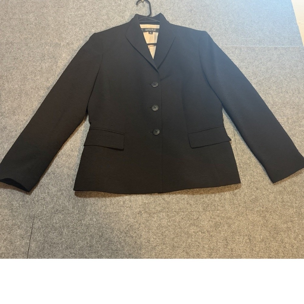 Kasper Petite Black Textured Crepe Skirt Suit Set Blazer & Pencil Skirt 10P